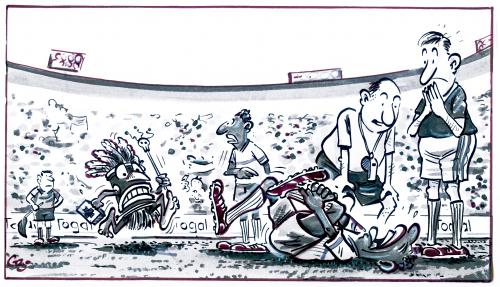 Cartoon: WM (medium) by GB tagged weltmeisterschaft,cup,südafrika,wm,verletzung,foul,doctor,arzt,soccer,sport,medizinmann,fußball,fußball,sport,arzt,doktor,patient,medizinmann,hilfe,verletzung,spielfeld,mannschaft,afrika,treten,blutgrätsche,ballsport,foul,schiedsrichter,weltmeisterschaft,wm,schamane,zaubermeister,voodoopriester,geistheiler,zauberer,geisterbeschwörer,hexenmeister,hexer,magier,zeremonienmeister,schwarzkünstler,wundertäter,wunderheiler,ritual,zeremonie,voodoo,zauber,hokuspokus,hexenwerk,schwarze kunst,magie,hexerei,abrakadabra,beschwörung,höllenkust,okkultismus,geisterbeschörung,voodoopuppe,zombies,schamanismus,ekstase,metaphysik,spiritualität,sprituell,geister,dämonen,zaubertrick,parapsychologie,zauberkunst,schwarze,kunst,medizin,trance,maske