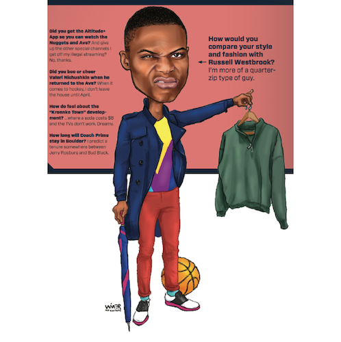 Cartoon: Russell Westbrook Style Points (medium) by karlwimer tagged russlell,westbrook,denver,nuggets,nba,style,sports,cartoon,basketball