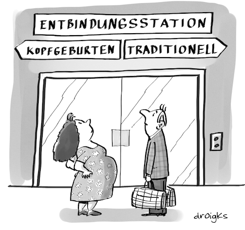 Cartoon: Alternativen (medium) by droigks tagged alternative,geburt,werdende,mutter,entbindung,kopfgeburt,droigks,entbindungsstation,wahl,alternative,geburt,entbindung,kopfgeburt,droigks,entbindungsstation,wahl