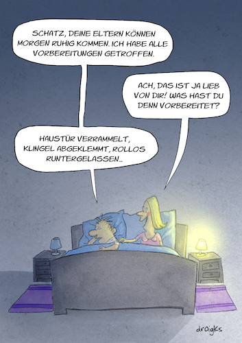 Cartoon: Elternbesuch (medium) by droigks tagged droigks,vorbereitung,ablehnung,stiefeltern,ungelegen,vorbeugen,unzugaenglich,besuch,abweisend,droigks,vorbereitung,ablehnung,stiefeltern,ungelegen,vorbeugen,unzugaenglich,besuch,abweisend