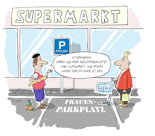 Cartoon: Frauenparkplatz (medium) by droigks tagged frauen,parkplatz,supermarkt,einkauf,französisch,deutsch,sitten,brauchtum,nationale,eigenheit,frauen,parkplatz,supermarkt,einkauf,französisch,deutsch,sitten,brauchtum,nationale,eigenheit