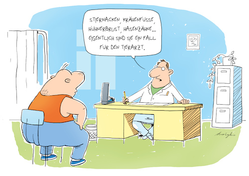 Cartoon: Human- vs. Veterinärmedizin (medium) by droigks tagged tiermedizin,tierheilkunde,veterinärmedizin,humanmedizin,gesundheit,krankheit,behandlung,überweisung,stiernacken,hasenzähne,krähenfüsse,hühnerbrust,tiermedizin,tierheilkunde,veterinärmedizin,humanmedizin,gesundheit,krankheit,behandlung,überweisung,stiernacken,hasenzähne,krähenfüsse,hühnerbrust