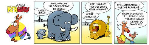 Cartoon: KenGuru LEERreicher Zoobesuch (medium) by droigks tagged zoo,tierpark,wissen,unwissen,droigks,känguru,lehrreich,elefant,löwe,frage,zoo,tierpark,wissen,unwissen,droigks,känguru,lehrreich,elefant,löwe,frage