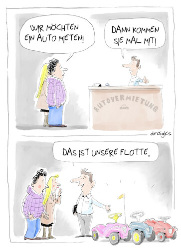 Cartoon: sehr spezielle Autovermietung (medium) by droigks tagged cartoon,comic,droigks,umweltfreundlich,auto,bobby,car,autoflotte,zeitgemäß,verleih,rent,marktlücke,nische,umweltschonend,spritsparend,ökologisch,cartoon,comic,droigks,umweltfreundlich,auto,bobby,car,autoflotte,zeitgemäß,verleih,rent,marktlücke,nische,umweltschonend,spritsparend,ökologisch