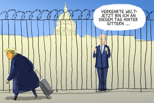 Cartoon: Amtseinführung Joe Biden (medium) by leopold maurer tagged usa,wahl,präsident,kapitol,umzäunung,amtseinführung,trump,usa,wahl,präsident,kapitol,umzäunung,amtseinführung,trump