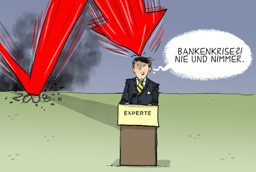 Cartoon: Bankenkrise (medium) by leopold maurer tagged bank,krise,insolvenz,credit,suisse,pleite,svb,leitzins,erhöhung,experte,2008,wirtschaftskrise,aktionäre,dax,aktienmarkt,anleger,sicherheit,unsicherheit,leopold,maurer,cartoon,karikatur,bank,krise,insolvenz,credit,suisse,pleite,svb,leitzins,erhöhung,experte,2008,wirtschaftskrise,aktionäre,dax,aktienmarkt,anleger,sicherheit,unsicherheit,leopold,maurer,cartoon,karikatur