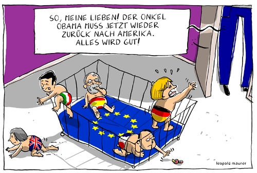 Cartoon: bye bye europe (medium) by leopold maurer tagged obama,merkel,europa,hollande,renzi,italien,rajoy,spanien,deutschland,usa,abschied,trost,eu,bye,obama,merkel,europa,hollande,renzi,italien,rajoy,spanien,deutschland,usa,abschied,trost,eu