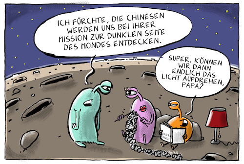 Cartoon: chinas mission zum mond (medium) by leopold maurer tagged china,mission,mond,dunkle,seite,des,mondes,ausserirdische,licht,dunkel,raumfahrt,entdeckung,china,mission,mond,dunkle,seite,des,mondes,ausserirdische,licht,dunkel,raumfahrt,entdeckung