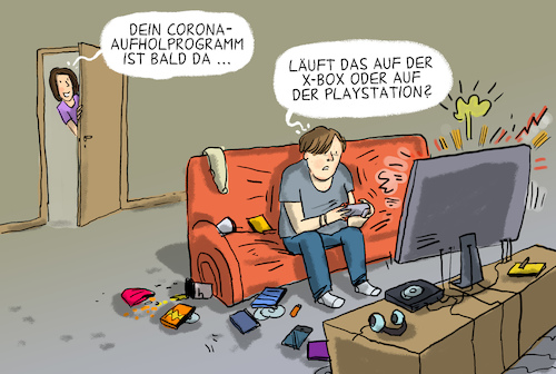 Cartoon: Corona Aufholprogramm (medium) by leopold maurer tagged corona,pandemie,kinder,jugendliche,aufholprogramm,sozial,psychisch,physisch,probleme,defizit,schule,games,playstation,xbox,konsole,videospiele,generation,lockdown,leopold,maurer,cartoon,karikatur,illustration,comic,corona,pandemie,kinder,jugendliche,aufholprogramm,sozial,psychisch,physisch,probleme,defizit,schule,games,playstation,xbox,konsole,videospiele,generation,lockdown,leopold,maurer,cartoon,karikatur,illustration,comic