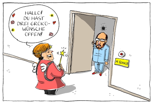 Cartoon: die groko fee (medium) by leopold maurer tagged groko,schulz,merkel,überredung,werben,unwille,kanzlerin,deutschland,regierung,gute,fee,wünsche,unentschlossen,groko,schulz,merkel,überredung,werben,unwille,kanzlerin,deutschland,regierung,gute,fee,wünsche,unentschlossen