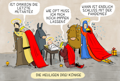 Cartoon: Die heuligen drei Könige (medium) by leopold maurer tagged omikron,drei,koenig,heulig,heilig,jammern,verunsicherung,angst,pandemie,corona,covid,impfung,mutation,ansteckung,ende,leopold,maurer,comic,karikatur,cartoon,omikron,drei,koenig,heulig,heilig,jammern,verunsicherung,angst,pandemie,corona,covid,impfung,mutation,ansteckung,ende,leopold,maurer,comic,karikatur,cartoon