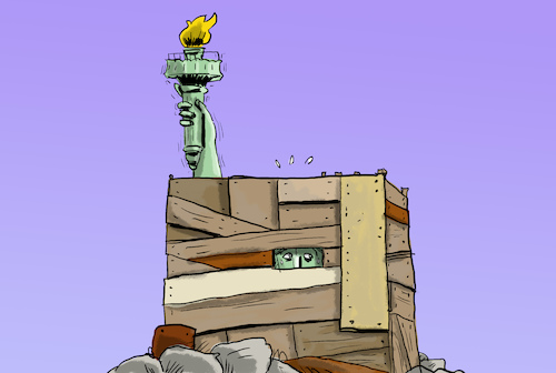 Freiheitsstatue Verbarrikadiert By Leopold Maurer Politics Cartoon Toonpool