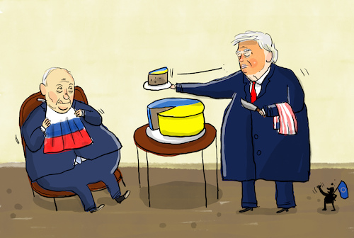 Cartoon: Friedensverhandlungen (medium) by leopold maurer tagged ukraine,krieg,frieden,verhandlungen,putin,trump,usa,russland,eu,protest,geschenk,territorien,kuchen,aufteilen,leopold,maurer,cartoon,karikatur,ukraine,krieg,frieden,verhandlungen,putin,trump,usa,russland,eu,protest,geschenk,territorien,kuchen,aufteilen,leopold,maurer,cartoon,karikatur