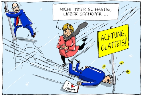 Cartoon: glatteis (medium) by leopold maurer tagged seehofer,merkel,schulz,deutschland,glatteis,innenpolitik,trump,kanzlerkanditatur,seehofer,merkel,schulz,deutschland,glatteis,innenpolitik,trump,kanzlerkanditatur