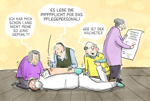 Cartoon: Impfpflicht für  Pflegepersonal (medium) by leopold maurer tagged impfpflicht,pflegepersonal,corona,covid,sars,19,pandemie,altersheim,pflegeheim,krankenhäuser,pflege,impfung,leopold,maurer,cartoon,karikatur,impfpflicht,pflegepersonal,corona,covid,sars,19,pandemie,altersheim,pflegeheim,krankenhäuser,pflege,impfung,leopold,maurer,cartoon,karikatur