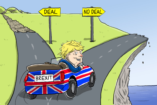 Cartoon: johnson und der no deal brexit (medium) by leopold maurer tagged eu,gb,premier,johnson,verhandlungen,brexit,deal,no,wirtschaft,abkommen,eu,gb,premier,johnson,verhandlungen,brexit,deal,no,wirtschaft,abkommen