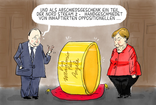 Cartoon: Letzter Besuch Merkels bei Putin (medium) by leopold maurer tagged putin,merkel,besuch,abschied,treffen,nawalny,ukraine,krim,nord,stream,vergiftung,tee,opposition,afghanistan,taliban,russland,deutschland,wladimir,angela,putin,merkel,besuch,abschied,treffen,nawalny,ukraine,krim,nord,stream,vergiftung,tee,opposition,afghanistan,taliban,russland,deutschland,wladimir,angela