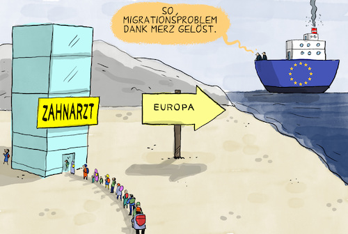 Cartoon: Merz Äusserungen (medium) by leopold maurer tagged migration,illegal,legal,antrag,zahnarzt,migranten,merz,cdu,eu,flüchtlinge,abkommen,populismus,obergrenze,grenze,auffanglager,flüchtlingslager,asyl,politisch,schiff,mittelmeer,flucht,unterdrückung,leopold,maurer,karikatur,cartoon,migration,illegal,legal,antrag,zahnarzt,migranten,merz,cdu,eu,flüchtlinge,abkommen,populismus,obergrenze,grenze,auffanglager,flüchtlingslager,asyl,politisch,schiff,mittelmeer,flucht,unterdrückung,leopold,maurer,karikatur,cartoon