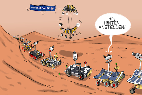 Cartoon: Nasa-Sonde Perseverance (medium) by leopold maurer tagged mars,perseverance,nasa,mission,landung,sonde,rover,stau,usa,china,japan,russland,europa,überfüllt,leopold,maurer,karikatur,cartoon,comic,illustration,mars,perseverance,nasa,mission,landung,sonde,rover,stau,usa,china,japan,russland,europa,überfüllt,leopold,maurer,karikatur,cartoon,comic,illustration