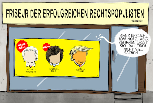 Cartoon: Rechtspopulist Wilders (medium) by leopold maurer tagged rechtspopulismus,wilders,niederlande,sieger,weltweit,trump,milei,wahlen,argentinien,usa,frisuren,friseur,merz,deutschland,haartracht,cdu,csu,leopold,maurer,cartoon,karikatur,rechtspopulismus,wilders,niederlande,sieger,weltweit,trump,milei,wahlen,argentinien,usa,frisuren,friseur,merz,deutschland,haartracht,cdu,csu,leopold,maurer,cartoon,karikatur