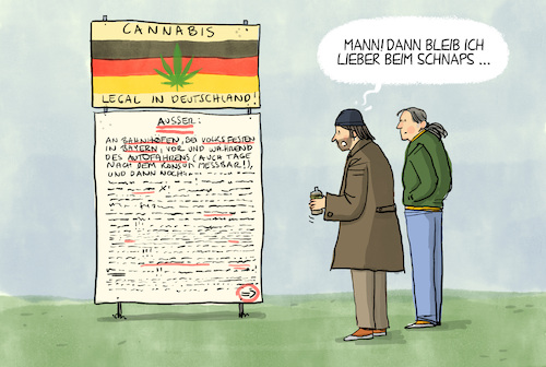 Cartoon: Regeln fuer Cannabis (medium) by leopold maurer tagged legalisierung,legal,cannabis,deutschland,ausnahmen,strassenverkehr,bayern,bahnhoefen,verbot,verbote,alkohol,schnaps,grenzwerte,defacto,leopold,maurer,karikatur,cartoon,legalisierung,legal,cannabis,deutschland,ausnahmen,strassenverkehr,bayern,bahnhoefen,verbot,verbote,alkohol,schnaps,grenzwerte,defacto,leopold,maurer,karikatur,cartoon