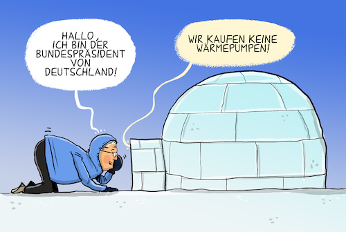 Cartoon: Steinmeier in der Arktis (medium) by leopold maurer tagged steinmeier,bundespräsident,deutschland,besuch,kanada,arktis,iglu,wärmepumpe,viessmann,verkauf,usa,co2,fussabdruck,klimawandel,klimakrise,leopold,maurer,cartoon,karikatur,steinmeier,bundespräsident,deutschland,besuch,kanada,arktis,iglu,wärmepumpe,viessmann,verkauf,usa,co2,fussabdruck,klimawandel,klimakrise,leopold,maurer,cartoon,karikatur