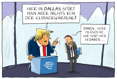 Cartoon: trump in davos (medium) by leopold maurer tagged trump,präsident,usa,davos,dallas,verwechslung,weltwirtschaftsforum,genie,stabil,klimaerwärmung,rede,trump,präsident,usa,davos,dallas,verwechslung,weltwirtschaftsforum,genie,stabil,klimaerwärmung,rede