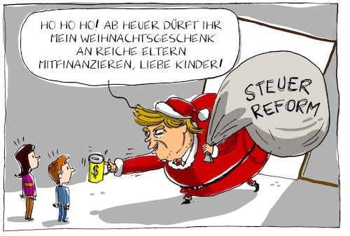 Cartoon: trump steuerreform (medium) by leopold maurer tagged trump,usa,präsident,donald,weihnachtsmann,santa,claus,kinder,steuerreform,reiche,profitieren,finanzieren,staatsschulden,trump,usa,präsident,donald,weihnachtsmann,santa,claus,kinder,steuerreform,reiche,profitieren,finanzieren,staatsschulden