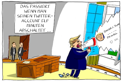 Cartoon: trump twitterlos (medium) by leopold maurer tagged trump,usa,twitter,megafon,sperrung,abschaltung,präsident,weisses,haus,trump,usa,twitter,megafon,sperrung,abschaltung,präsident,weisses,haus