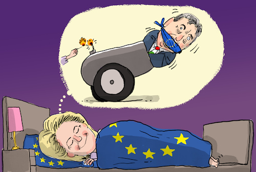 Cartoon: Ungarn blockiert erneut (medium) by leopold maurer tagged ungarn,brüssel,eu,von,der,leyen,orban,kommissionspräsidentin,blockade,öl,embargo,ukraine,russland,kirill,russisch,orthodox,kirchenoberhaupt,sanktionen,träume,kanone,leopold,maurer,cartoon,karikatur,ungarn,brüssel,eu,von,der,leyen,orban,kommissionspräsidentin,blockade,öl,embargo,ukraine,russland,kirill,russisch,orthodox,kirchenoberhaupt,sanktionen,träume,kanone,leopold,maurer,cartoon,karikatur