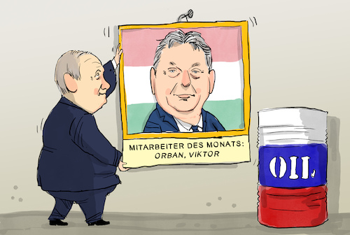 Cartoon: Ungarn blockiert Öl-Embargo (medium) by leopold maurer tagged eu,öl,embargo,russland,orban,viktor,putin,mitarbeiter,des,monats,blockade,sanktionen,krieg,ukraine,leopold,maurer,cartoon,karikatur,eu,öl,embargo,russland,orban,viktor,putin,mitarbeiter,des,monats,blockade,sanktionen,krieg,ukraine,leopold,maurer,cartoon,karikatur