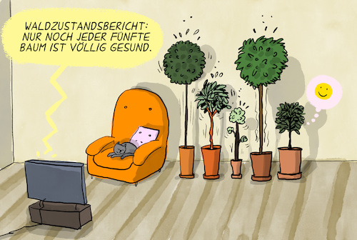 Cartoon: Waldzustandsbericht (medium) by leopold maurer tagged wald,waldsterben,baeume,gesund,krank,fuenfte,waldzustand,waldzustandsbericht,eiche,kiefer,foehre,krankheit,zimmerpflanzen,statistik,leopold,maurer,cartoon,illustration,wald,waldsterben,baeume,gesund,krank,fuenfte,waldzustand,waldzustandsbericht,eiche,kiefer,foehre,krankheit,zimmerpflanzen,statistik,leopold,maurer,cartoon,illustration