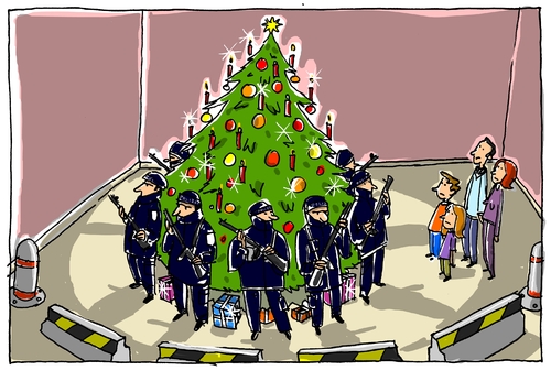 Cartoon: weihnachten 2016 (medium) by leopold maurer tagged weihnachten,terror,sicherheit,schutz,polizei,anschlag,attentat,familie,feiern,christbaum,weihnachten,terror,sicherheit,schutz,polizei,anschlag,attentat,familie,feiern,christbaum