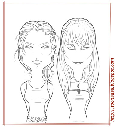 Cartoon: Pratical Magic - lines (medium) by Freelah tagged pratical,magic,sandra,bullock,nicole,kidman