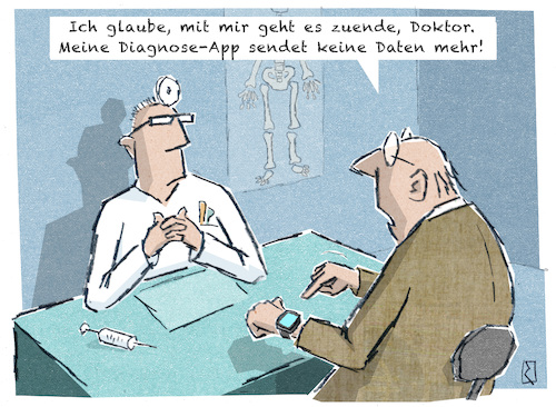 Cartoon: Beim Arzt (medium) by Jan Rieckhoff tagged alter,alt,rentner,opa,senior,altersfrage,alterserscheinung,gesundheit,krankheit,heilung,behandlung,beschwerden,wehwehchen,zipperlein,arzt,doktor,mediziner,autorität,patient,verhältnis,verständnis,diagnose,sprechstunde,hilfe,termin,besuch,sprechzimmer,praxis,körper,leib,organ,somatisch,gebrechen,angst,tod,ableben,sensor,tracker,smart,watch,tracking,digital,app,anzeige,warnung,überwachung,cartoon,comic,karikatur,witz,jan,rieckhoff,alter,alt,rentner,opa,senior,altersfrage,alterserscheinung,gesundheit,krankheit,heilung,behandlung,beschwerden,wehwehchen,zipperlein,arzt,doktor,mediziner,autorität,patient,verhältnis,verständnis,diagnose,sprechstunde,hilfe,termin,besuch,sprechzimmer,praxis,körper,leib,organ,somatisch,gebrechen,angst,tod,ableben,sensor,tracker,smart,watch,tracking,digital,app,anzeige,warnung,überwachung,cartoon,comic,karikatur,witz,jan,rieckhoff