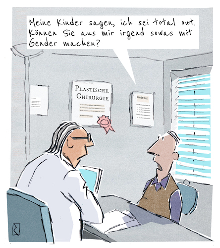 Cartoon: Chirurgie (medium) by Jan Rieckhoff tagged arzt,chirurg,operation,schönheitschirurgie,plastische,chirurgie,klinik,geschlecht,umwandlung,anpassung,beratung,gender,transgender,sozial,biologisch,sexualität,mensch,rolle,gesellschaft,kultur,mode,modewort,mainstream,weiblich,männlich,trans,maskulin,feminin,mann,frau,norm,normal,normalität,stereotyp,mehrgeschlechtlich,diskriminierung,körper,identität,intersexualität,queer,transidentisch,schubladendenken,bi,lgbti,transvestit,regenbogenfamilie,cartoon,witz,zeichnung,comic,karikatur,humor,jan,rieckhoff,arzt,chirurg,operation,schönheitschirurgie,plastische,chirurgie,klinik,geschlecht,umwandlung,anpassung,beratung,gender,transgender,sozial,biologisch,sex,sexualität,mensch,rolle,gesellschaft,kultur,mode,modewort,mainstream,weiblich,männlich,trans,maskulin,feminin,mann,frau,norm,normal,normalität,stereotyp,mehrgeschlechtlich,diskriminierung,körper,identität,intersexualität,queer,transidentisch,schubladendenken,bi,lgbti,transvestit,regenbogenfamilie,cartoon,witz,zeichnung,comic,karikatur,humor,jan,rieckhoff