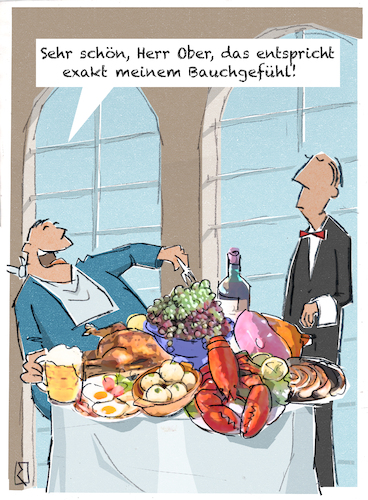 Cartoon: Fresser (medium) by Jan Rieckhoff tagged bauchgefühl,gefühlte,wahrheit,esoterisch,spirituell,jargon,ausdrucksweise,restaurant,ober,kellner,tisch,tafel,tafeln,essen,servieren,fressen,schlingen,mahlzeit,mahl,speise,nahrung,satt,sättigen,fett,üppig,hunger,hungrig,cartoon,karikatur,witz,comic,jan,rieckhoff,bauchgefühl,gefühlte,wahrheit,esoterisch,spirituell,jargon,ausdrucksweise,restaurant,ober,kellner,tisch,tafel,tafeln,essen,servieren,fressen,schlingen,mahlzeit,mahl,speise,nahrung,satt,sättigen,fett,üppig,hunger,hungrig,cartoon,karikatur,witz,comic,jan,rieckhoff