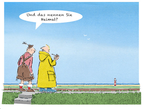 Cartoon: Friesland (medium) by Jan Rieckhoff tagged fremder,heimat,herkunft,verstaendigung,voelkerverstaendigung,kultur,auslaender,auswärtig,andersartig,bayern,norddeutschland,friesland,friese,ostfriese,flachland,nordsee,küste,platt,leuchtturm,deich,cartoon,witz,comic,karikatur,jan,rieckhoff,fremder,heimat,herkunft,verstaendigung,voelkerverstaendigung,kultur,auslaender,auswärtig,andersartig,bayern,norddeutschland,friesland,friese,ostfriese,flachland,nordsee,küste,platt,leuchtturm,deich,cartoon,witz,comic,karikatur,jan,rieckhoff