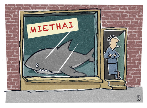 Cartoon: Miethai (medium) by Jan Rieckhoff tagged hai,miethai,wohnungsmiete,wohnungsmarkt,wohnungvermieter,makler,wohnungspreise,miete,mietpreise,mietpreisbremse,mietergesetz,mieter,verbraucherschutz,wuchermiete,wohnungsnot,cartoon,comic,karikatur,witz,jan,rieckhoff,hai,miethai,wohnungsmiete,wohnungsmarkt,wohnungvermieter,makler,wohnungspreise,miete,mietpreise,mietpreisbremse,mietergesetz,mieter,verbraucherschutz,wuchermiete,wohnungsnot,cartoon,comic,karikatur,witz,jan,rieckhoff