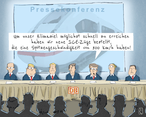 Cartoon: Pressekonferenz DB (medium) by Jan Rieckhoff tagged deutsche,bahn,db,vorstand,pressekonferenz,ankuendigung,anschaffung,fahrplan,zug,einheite,siemans,zugverkehr,zugbetrieb,zugverbindung,zuggeschwindigkeit,ice,schnell,klima,klimaziel,co2,bilanz,umwelt,umweltvetraeglichkeit,umweltschonend,nachhaltig,ozonloch,atmosphaere,schienenverkehr,witz,cartoon,comic,karikatur,jan,rieckhoff,deutsche,bahn,db,vorstand,pressekonferenz,ankuendigung,anschaffung,fahrplan,zug,einheite,siemans,zugverkehr,zugbetrieb,zugverbindung,zuggeschwindigkeit,ice,schnell,klima,klimaziel,co2,bilanz,umwelt,umweltvetraeglichkeit,umweltschonend,nachhaltig,ozonloch,atmosphaere,schienenverkehr,witz,cartoon,comic,karikatur,jan,rieckhoff