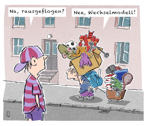 Cartoon: Scheidungskind (medium) by Jan Rieckhoff tagged scheidung,wechselmodell,ehe,heirat,trennung,partner,kind,junge,mädchen,umzug,auszug,wohnung,getrennt,leiden,trauma,entwurzelt,eltern,sohn,tochter,recht,gesetz,cartoon,karikatur,witz,comic,jan,rieckhoff,scheidung,ehe,heirat,trennung,partner,kind,junge,mädchen,umzug,auszug,wohnung,getrennt,leiden,trauma,entwurzelt,eltern,sohn,tochter,recht,gesetz,cartoon,karikatur,witz,comic,jan,rieckhoff