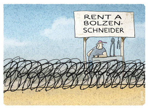 Cartoon: Immigration Business (medium) by markus-grolik tagged grolik,cartoon,politik,flucht,assyll,verteibung,lager,heim,aufnahmelager,visa,weiterreise,flüchtlingspolitik,flüchtling,euro,eu,mauer,ungarn,grenze,stacheldraht,stacheldraht,grenze,ungarn,mauer,eu,euro,flüchtling,flüchtlingspolitik,weiterreise,visa,aufnahmelager,heim,lager,verteibung,assyll,flucht,politik,cartoon,grolik