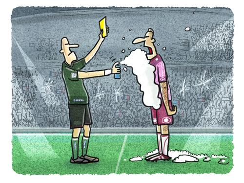 Cartoon: ... (medium) by markus-grolik tagged fussball,spray,freistossspray,schiedsrichter,fussballer,faul,foulspiel,em,frankreich,nationalmannschaft,uefa,fifa,löw,jogi,rasen,stadion,europameister,regelwerk,grolik,fussball,spray,freistossspray,schiedsrichter,fussballer,faul,foulspiel,em,frankreich,nationalmannschaft,uefa,fifa,löw,jogi,rasen,stadion,europameister,regelwerk,grolik