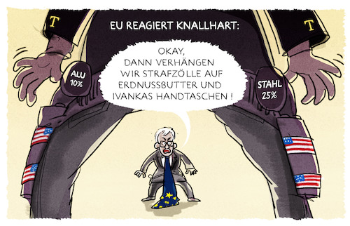 Cartoon: ... (medium) by markus-grolik tagged strafzölle,trump,brüssel,europa,usa,donald,juncker,eu,wirtschaft,autoindustrie,industrie,handelskrieg,euro,dollar,import,export,rohstoffe,china,strafzölle,trump,brüssel,europa,usa,donald,juncker,eu,wirtschaft,autoindustrie,industrie,handelskrieg,euro,dollar,import,export,rohstoffe,china