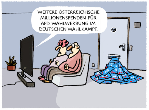 Cartoon: AfD-Parteispenden... (medium) by markus-grolik tagged millionen,wahlkampfspenden,afd,plakatwerbung,vpoe,oesterreich,wahlkampf,spenden,deutschland,weidel,bundestagswahlen,waehler,migration,millionen,wahlkampfspenden,afd,plakatwerbung,vpoe,oesterreich,wahlkampf,spenden,deutschland,weidel,bundestagswahlen,waehler,migration