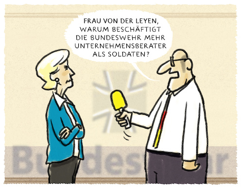 Cartoon: Aufrüstung von der Leyen (medium) by markus-grolik tagged bundeswehr,verteidigungsministerin,ursula,von,der,leyen,berater,extern,groko,steuergeld,steuergeldverschwendung,cdu,bundeswehr,verteidigungsministerin,ursula,von,der,leyen,berater,extern,groko,steuergeld,steuergeldverschwendung,cdu