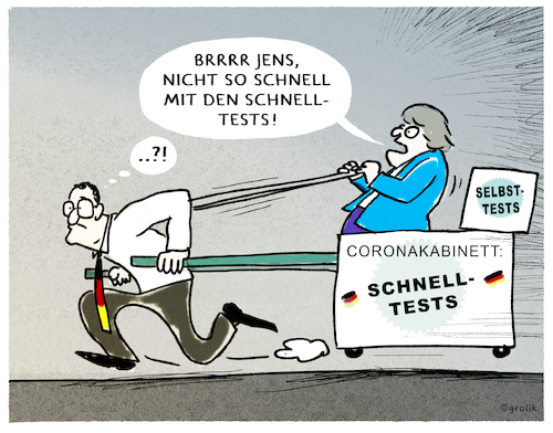 Cartoon: Ausgebremst... (medium) by markus-grolik tagged schnelltests,spahn,merkel,corona,coronakabinett,selbsttests,pcr,pandemie,stoppen,schnelltest,vorwärts,streben,schnelltests,spahn,merkel,corona,coronakabinett,selbsttests,pcr,pandemie,stoppen,schnelltest,vorwärts,streben