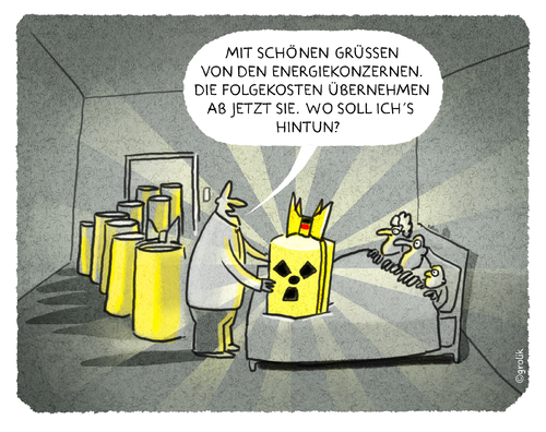 Cartoon: ausgedealt und eingefädelt (medium) by markus-grolik tagged atomausstieg,energiekonzerne,energieversorger,eon,rwe,endlager,atommüll,strahlung,deutschland,bundesregierung,energiewende,alternativlos,steuerzahler,steuerfonds,grolik,atomausstieg,energiekonzerne,energieversorger,eon,rwe,endlager,atommüll,strahlung,deutschland,bundesregierung,energiewende,alternativlos,steuerzahler,steuerfonds,grolik