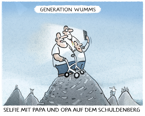 Cartoon: Aussicht... (medium) by markus-grolik tagged generation,schuldenberg,wumms,schulden,deutschland,scholz,merkel,groko,konjunkturpaket,selfie,berg,gipfel,generationen,generation,schuldenberg,wumms,schulden,deutschland,scholz,merkel,groko,konjunkturpaket,selfie,berg,gipfel,generationen