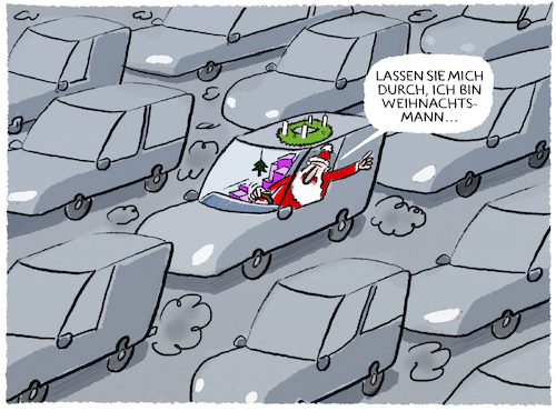 Cartoon: Berufspendler (medium) by markus-grolik tagged weihnachtsmann,stau,feiertagsverkehr,pendler,weihnachten,verkehr,autos,weihnachtsmann,stau,feiertagsverkehr,pendler,weihnachten,verkehr,autos